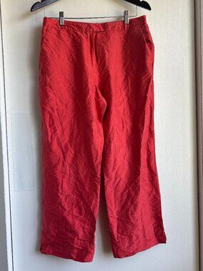 J.Crew Red Linen Blend Wide Leg Cropped Pants Women's Pull-On Casual Resort